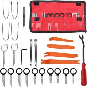 20pcs Radio Removal Tool Kit with 4 Pcs Panel Removal Tools and A Chort Clip Release Tool,Universal Stereo CD Player Removal Key Kit for Most Car and Truck O-051