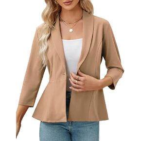 سترة KOJOOIN النسائية 3/4 كم مفتوحة من الأمام كاجوال مكشكشة للمكتب خفيفة الوزن in Kuwait