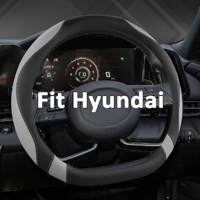 West Llama Customized Auto Car Steering Wheel Cover for Hyundai,Tucson,Sonata,Elantra,Santa Fe,Genesis,Sonata Hybrid,Azera,Venue,Kona, 14.5-15 inches(Black+Gray - Standard Size)