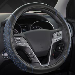 West Llama Customized Auto Car Steering Wheel Cover for Hyundai,Tucson,Sonata,Elantra,Santa Fe,Genesis,Sonata Hybrid,Azera,Venue,Kona, 14.5-15 inches(Black+Gray - Standard Size) in Kuwait