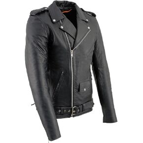 Milwaukee Leather SH1011TALL Black Classic Brando Motorcycle Jacket for Men Made of Cowhide Leather w/Side Lacing