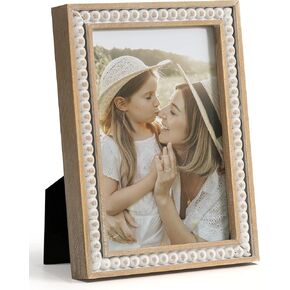 SUMGAR 5x7 Picture Frame 7x5 Photo Frame White Wood Farmhouse Boho Wall Mounted Shabby Chic Display for Desk Birthday Friend Gifts for Christmas with Decorative Distressed Pine Beads