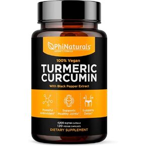 PhiNaturals Turmeric Curcumin Black Pepper Supplement | 4200 mg 120 Capsules High Strength Curcuminoids Extract