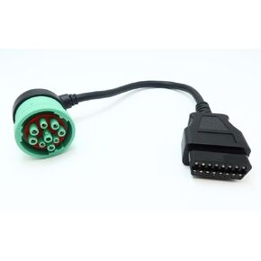 Right Angle Green Type 2 J1939 9pin Male to 16pin OBD2 OBDII Female Port Cable for Freightliner Truck