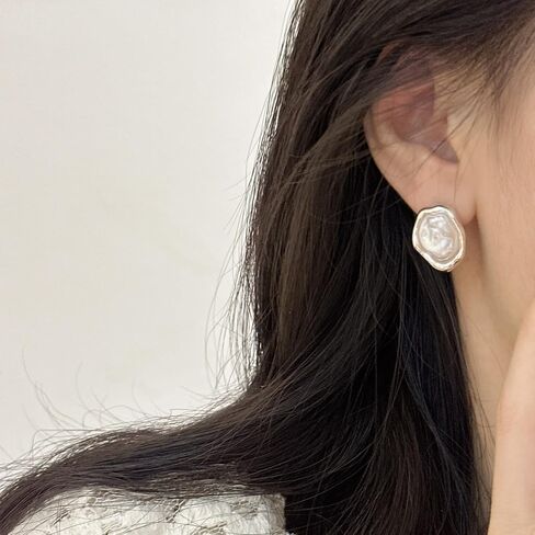 Baroque Pearl Stud Earrings For Women 14k Gold Plated Irregular Pearl Earrings Chunky Big Pearl Earrings Vintage Pearl Statement Earrings Jewelry Gift For Women in Saudi Arabia