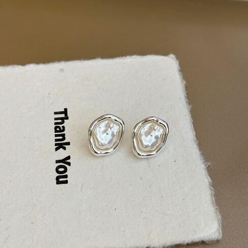 Baroque Pearl Stud Earrings For Women 14k Gold Plated Irregular Pearl Earrings Chunky Big Pearl Earrings Vintage Pearl Statement Earrings Jewelry Gift For Women in Saudi Arabia