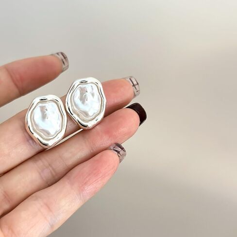 Baroque Pearl Stud Earrings For Women 14k Gold Plated Irregular Pearl Earrings Chunky Big Pearl Earrings Vintage Pearl Statement Earrings Jewelry Gift For Women in Saudi Arabia