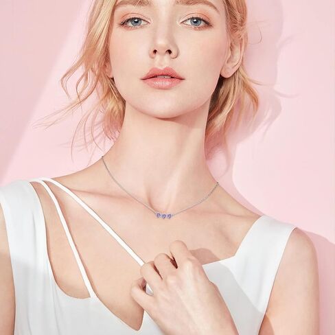 Heart Birthstone Choker Necklace for Women - 925 Sterling Silver Cute Short Necklace for Lady - Birthday Thanksgiving Day Christmas Valentine's Day Gifts Jewelry in Kuwait