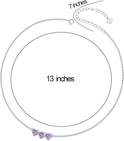 Heart Birthstone Choker Necklace for Women - 925 Sterling Silver Cute Short Necklace for Lady - Birthday Thanksgiving Day Christmas Valentine's Day Gifts Jewelry in Kuwait