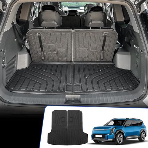 Rongtaod Trunk Mat Compatible with 2024 2025 Kia EV9 Cargo Mat Cargo Liner Trunk Liner Back Seat Cover Protector All Weather EV9 Accessories (Trunk Mat with Backrest Mats) in Kuwait