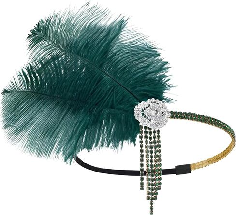 1920s Flapper Headpiece White Feather Headband Rhinestone Tassel Roaring 20s Headpiece Cocktail Party Prom Hair Decoration Accessories for Women and Girls in Kuwait