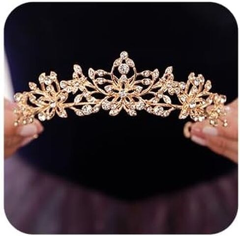 JWICOS Crystal Tiaras and Crowns for Women Bridal Princess Rhinestones Crystal Flower Wedding Tiara Crown for Birthday Pageant Prom Party in Kuwait