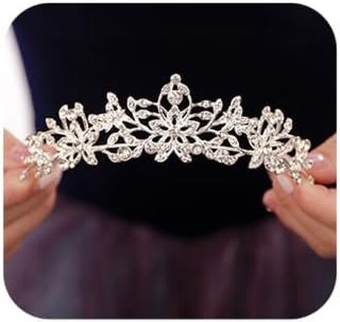 JWICOS Crystal Tiaras and Crowns for Women Bridal Princess Rhinestones Crystal Flower Wedding Tiara Crown for Birthday Pageant Prom Party in Kuwait
