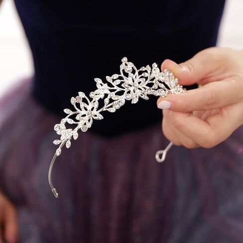 JWICOS Crystal Tiaras and Crowns for Women Bridal Princess Rhinestones Crystal Flower Wedding Tiara Crown for Birthday Pageant Prom Party in Kuwait