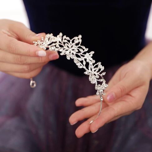 JWICOS Crystal Tiaras and Crowns for Women Bridal Princess Rhinestones Crystal Flower Wedding Tiara Crown for Birthday Pageant Prom Party in Kuwait