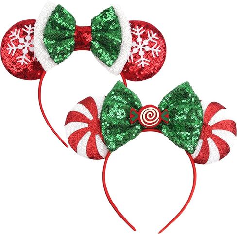 YOWOCAL 2Pcs Christmas Mouse Ear Headband for Women,Glitter Hair Hoop Headwear Accessories for Christmas Party Decoration in Saudi Arabia