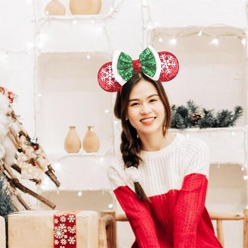 YOWOCAL 2Pcs Christmas Mouse Ear Headband for Women,Glitter Hair Hoop Headwear Accessories for Christmas Party Decoration in Saudi Arabia