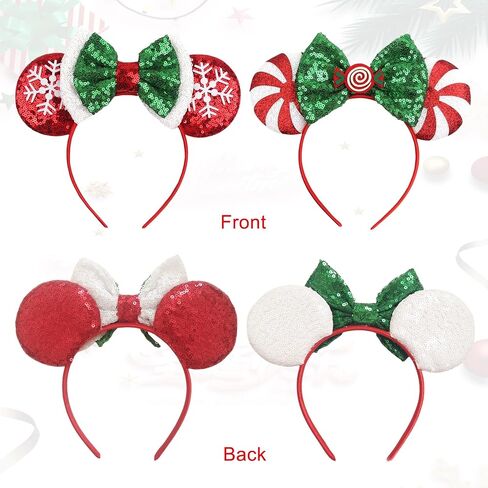 YOWOCAL 2Pcs Christmas Mouse Ear Headband for Women,Glitter Hair Hoop Headwear Accessories for Christmas Party Decoration in Saudi Arabia