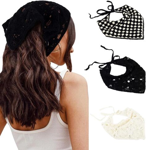 3PCS Crochet Bandanas for Women Knitted Head Scarf Triangle Floral Cute Kerchief in Saudi Arabia