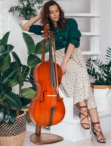 Musbeat Cello Stand, Wooden Cello Stand with Bow Holder, Handcrafted Wood Floor Stand for Cello Display, Mahogany Wood Cello Stand for 4/4 Full-Size Cello, Stand for 1/2, 1/4, 3/4, 1/8, 7/8 Cello in Kuwait
