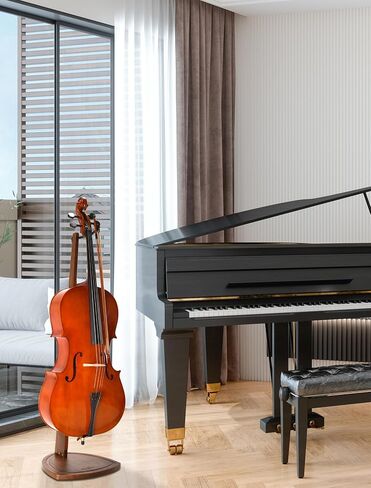 Musbeat Cello Stand, Wooden Cello Stand with Bow Holder, Handcrafted Wood Floor Stand for Cello Display, Mahogany Wood Cello Stand for 4/4 Full-Size Cello, Stand for 1/2, 1/4, 3/4, 1/8, 7/8 Cello in Kuwait
