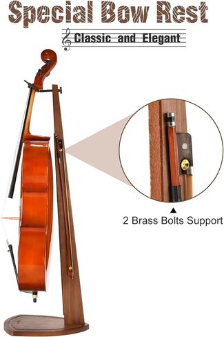 Musbeat Cello Stand, Wooden Cello Stand with Bow Holder, Handcrafted Wood Floor Stand for Cello Display, Mahogany Wood Cello Stand for 4/4 Full-Size Cello, Stand for 1/2, 1/4, 3/4, 1/8, 7/8 Cello in Kuwait