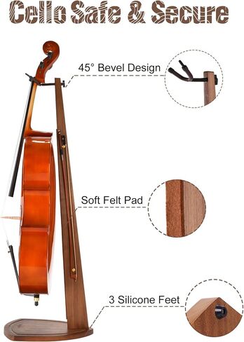 Musbeat Cello Stand, Wooden Cello Stand with Bow Holder, Handcrafted Wood Floor Stand for Cello Display, Mahogany Wood Cello Stand for 4/4 Full-Size Cello, Stand for 1/2, 1/4, 3/4, 1/8, 7/8 Cello in Kuwait