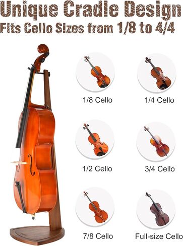 Musbeat Cello Stand, Wooden Cello Stand with Bow Holder, Handcrafted Wood Floor Stand for Cello Display, Mahogany Wood Cello Stand for 4/4 Full-Size Cello, Stand for 1/2, 1/4, 3/4, 1/8, 7/8 Cello in Kuwait