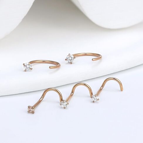 Vsnnsns 20G Nose Rings for Women Stainless Steel Bone L Shaped Nose Studs Screw Opal Nose Rings CZ Heart Nose Ring Hoop Nose Rings Studs Hoop Piercings Jewelry for Women Men 26-38Pcs in Kuwait