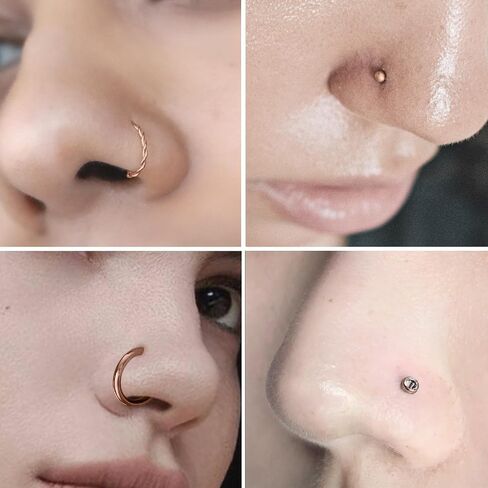Vsnnsns 20G Nose Rings for Women Stainless Steel Bone L Shaped Nose Studs Screw Opal Nose Rings CZ Heart Nose Ring Hoop Nose Rings Studs Hoop Piercings Jewelry for Women Men 26-38Pcs in Kuwait