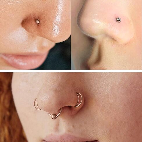 Vsnnsns 20G Nose Rings for Women Stainless Steel Bone L Shaped Nose Studs Screw Opal Nose Rings CZ Heart Nose Ring Hoop Nose Rings Studs Hoop Piercings Jewelry for Women Men 26-38Pcs in Kuwait