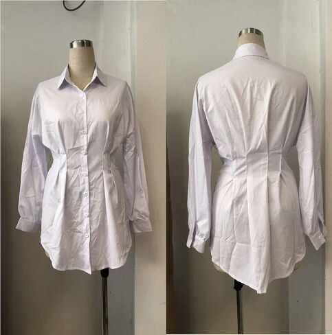 Sexy Mini Shirt Dress for Women - Casual Button Down Blouse Long Sleeve V Neck Belted Shirts Blouse Top Short Dress in Kuwait