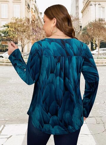 Siddhe Womens Plus Size Tops 3/4 Length Sleeve Tunic Tops V-Neck Dressy Casual Soft Blouses 1x-5x in Saudi Arabia