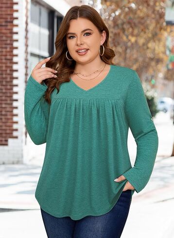 Siddhe Womens Plus Size Tops 3/4 Length Sleeve Tunic Tops V-Neck Dressy Casual Soft Blouses 1x-5x in Saudi Arabia