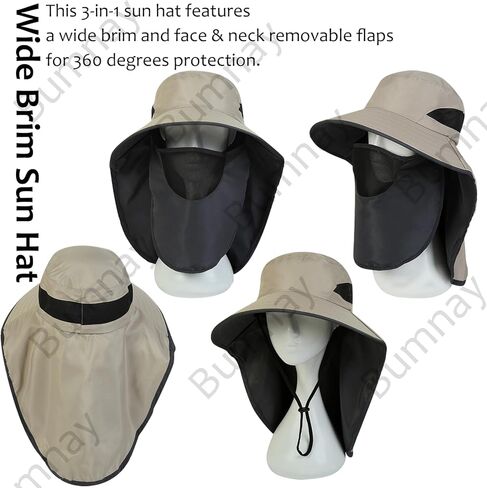 UV Sun Protection Set for Men & Women, Including Sun UV Protection Cooling Arm Sleeves and Fishing Hat - Wide Brim Hat with Face Cover and Neck Flap Khaki in Kuwait