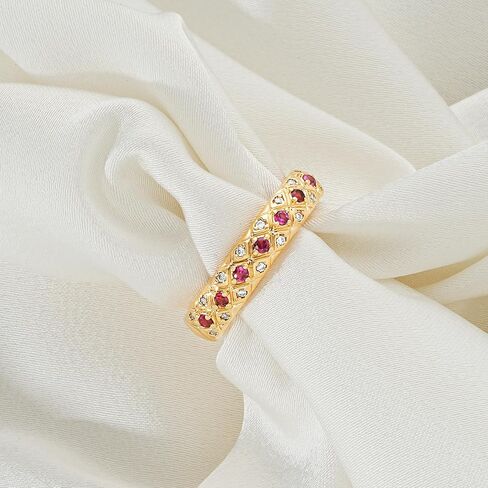Valloey Rover Rings for Women, 14K Gold Plated Simple Emgagement Rings for Women Dainty Fake Ruby Cubic Zirconia Pave Wedding Ring Gold Jewelry Trendy Size 6-8 in Saudi Arabia