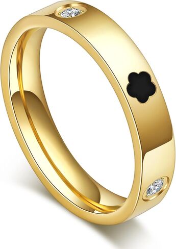 AmorArtSky 18k الذهب خمس أوراق البرسيم لذيذ مطعمة الزركون الدائري للنساء: أزياء محظوظ خمس أوراق الحب وعد خواتم الفولاذ المقاوم للصدأ خاتم الزواج وعد المجوهرات هدايا عيد ميلاد للنساء in Kuwait