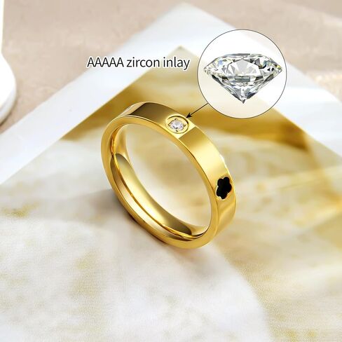 AmorArtSky 18k الذهب خمس أوراق البرسيم لذيذ مطعمة الزركون الدائري للنساء: أزياء محظوظ خمس أوراق الحب وعد خواتم الفولاذ المقاوم للصدأ خاتم الزواج وعد المجوهرات هدايا عيد ميلاد للنساء in Kuwait