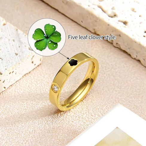 AmorArtSky 18k الذهب خمس أوراق البرسيم لذيذ مطعمة الزركون الدائري للنساء: أزياء محظوظ خمس أوراق الحب وعد خواتم الفولاذ المقاوم للصدأ خاتم الزواج وعد المجوهرات هدايا عيد ميلاد للنساء in Kuwait