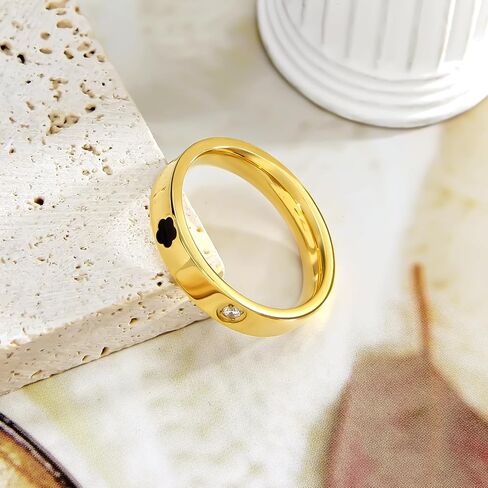 AmorArtSky 18k الذهب خمس أوراق البرسيم لذيذ مطعمة الزركون الدائري للنساء: أزياء محظوظ خمس أوراق الحب وعد خواتم الفولاذ المقاوم للصدأ خاتم الزواج وعد المجوهرات هدايا عيد ميلاد للنساء in Kuwait