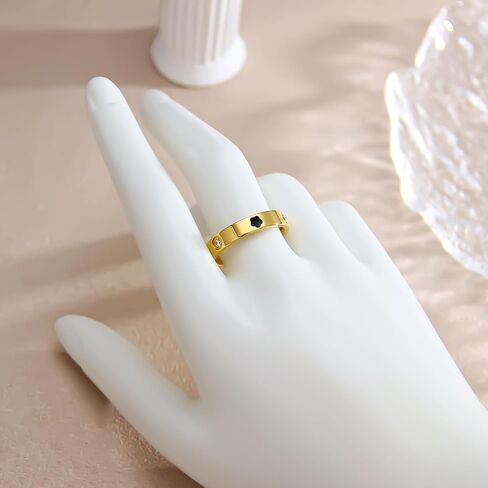 AmorArtSky 18k الذهب خمس أوراق البرسيم لذيذ مطعمة الزركون الدائري للنساء: أزياء محظوظ خمس أوراق الحب وعد خواتم الفولاذ المقاوم للصدأ خاتم الزواج وعد المجوهرات هدايا عيد ميلاد للنساء in Kuwait