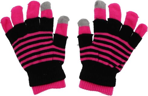 Motique Accessories Knit Fingerless and Regular Touchscreen Ladies Gloves Neon Stripes - 2 in 1 in Saudi Arabia