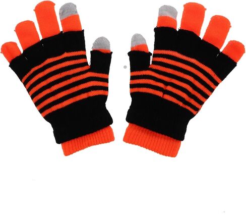 Motique Accessories Knit Fingerless and Regular Touchscreen Ladies Gloves Neon Stripes - 2 in 1 in Kuwait