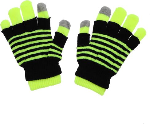 Motique Accessories Knit Fingerless and Regular Touchscreen Ladies Gloves Neon Stripes - 2 in 1 in Saudi Arabia