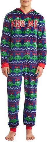 Mistletoe Mens Ugly Christmas Sweater Minky Fleece Drop Seat Union Suit Pajamas in Saudi Arabia