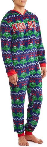 Mistletoe Mens Ugly Christmas Sweater Minky Fleece Drop Seat Union Suit Pajamas in Saudi Arabia