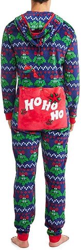 Mistletoe Mens Ugly Christmas Sweater Minky Fleece Drop Seat Union Suit Pajamas in Saudi Arabia