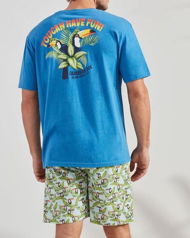 CARIBBEAN JOE Men's Sleep Set, Toucan Shorts and Blue Crew Neck T-Shirt Pajamas, Lightweight Novelty Pjs in Saudi Arabia