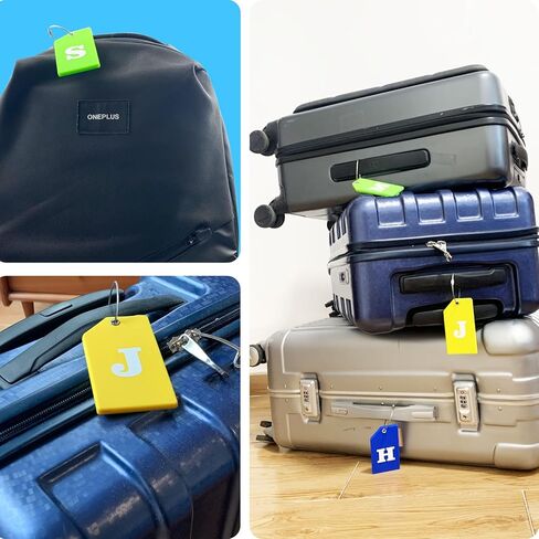 علامات الأمتعة المصنوعة من السيليكون لحقائب اليد الأولية لحقائب السفر مع بطاقة هوية الاسم التي يمكن اكتشافها بسرعة (حرف M، 3 عبوات (أصفر + أخضر + أزرق) in Kuwait