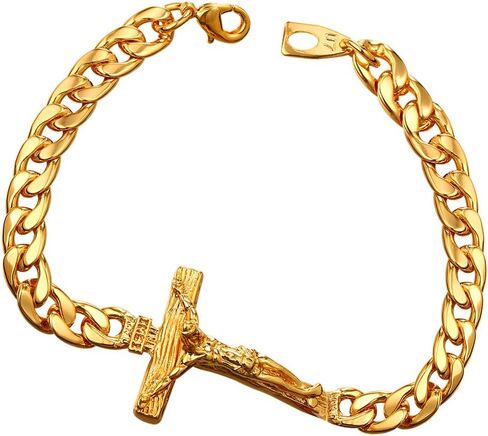 U7 Cross Link Bracelet Stainless Steel 18K Gold Plated Christian Bracelet for Men Women in Saudi Arabia